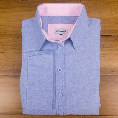 Grenouille, camicia da ragazzo Oxford blu con maniche a 3/4