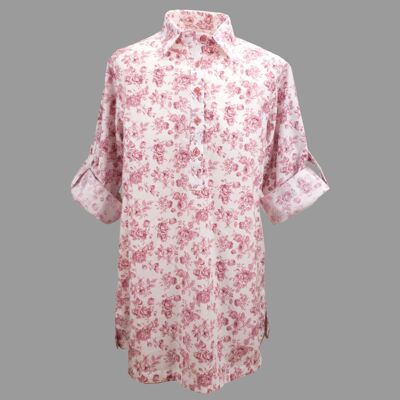 Grenouille Ladies Pink Vintage Rose Print Collared Tunic