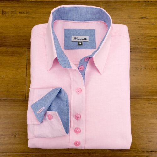 Grenouille Ladies Long Sleeve Pink Oxford Shirt