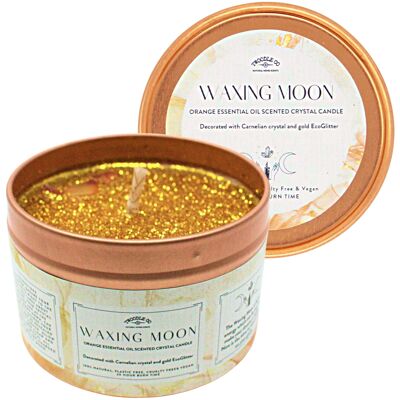 Waxing Moon, Sweet Orange Essential Oil & Carnelian Crystal Candle