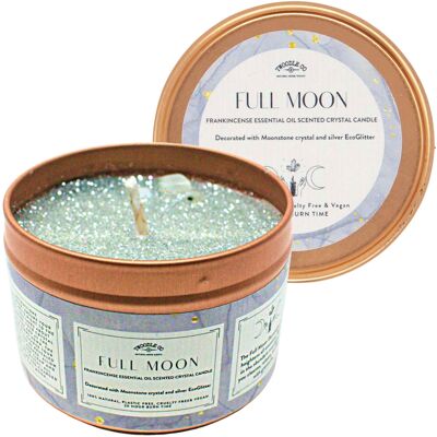 Full Moon, Frankincense Essential Oil & Moonstone Crystal Candle, Natural