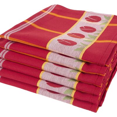 Tulip Red - Tea towel set - 6 pieces - Twentse Damast
