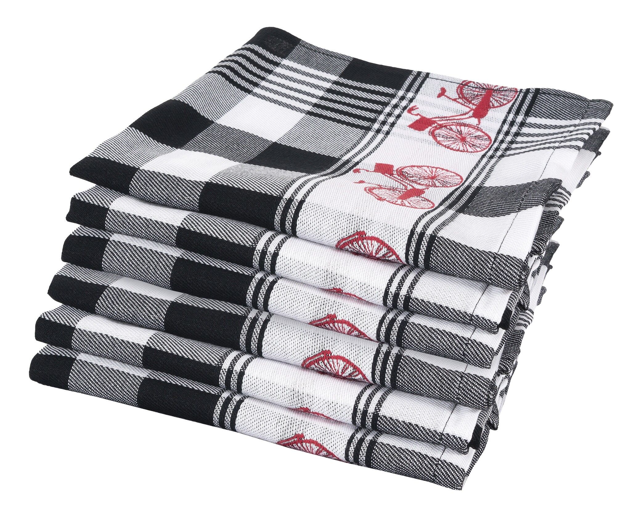 Bicicleta Negro/Rojo - Juego de paños de cocina - 6 piezas - Twentse Damast