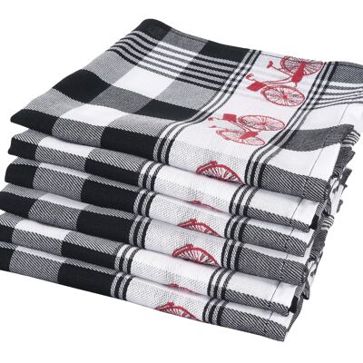 Bicycle Black/Red - Tea towel set - 6 pieces - Twentse Damast
