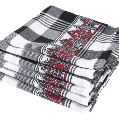 Herengracht Black/Red - Tea towel set - 6 pieces - Twentse Damast
