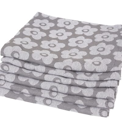 Flower Grey - Geschirrtuch-Set - 6-teilig - Twentse Damast