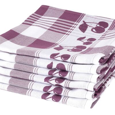 Cherries Bordeaux - Tea towel set - 6 pieces - Twentse Damast