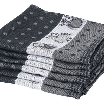 Owl Black - Tea towel set - 6 pieces - Twentse Damast