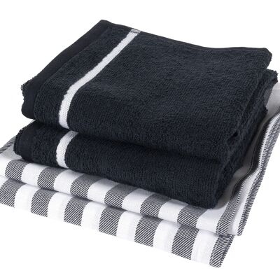 Stripe Gray - Set 2x Tea/2x Kitchen towel mix&match - Twentse Damast