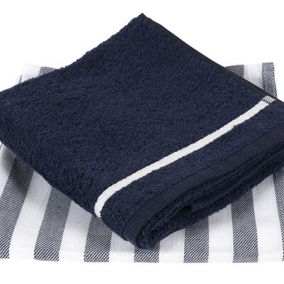 Stripe Navy - Set 2x Tea/2x Kitchen towel mix&match - Twentse Damast