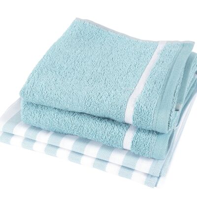 Stripe Green - Set 2x Tea/2x Kitchen towel mix&match - Twentse Damast