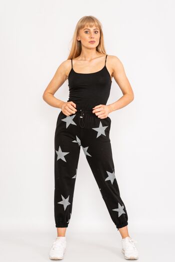 Pantalon noir à motif étoiles avec cordon de serrage 1