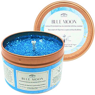 Blue Moon, Eucalyptus Essential Oil & Opal Aura Crystal Candle, Natural