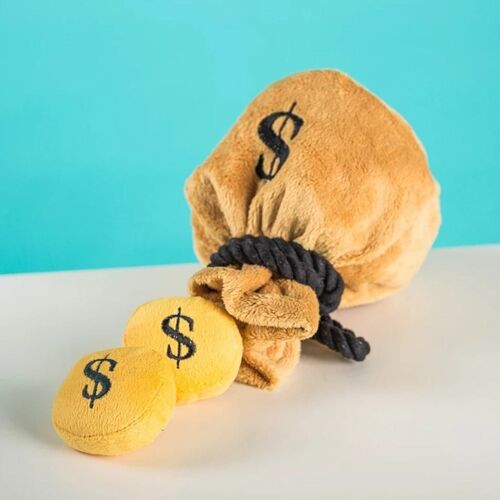 Plush Dog Toy Show Me The Money Bag