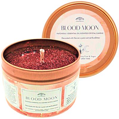 Blood Moon, Patchouli Essential Oil & Garnet Crystal Candle, Natural
