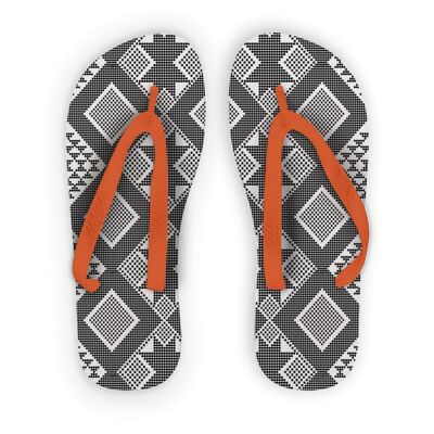 Adult Flip Flops Panu di Pinti Black & White - Orange Strap