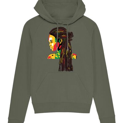 Sweat à capuche bio Dreadlocks - Kaki moyen chiné