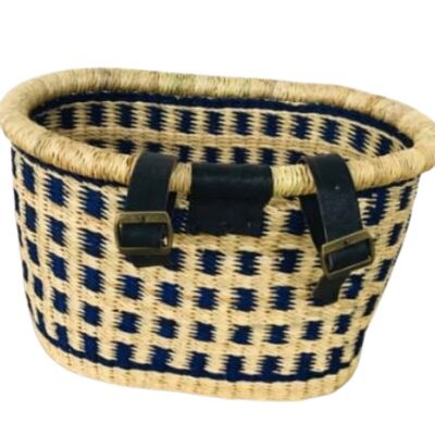 Straw and leather bicycle basket