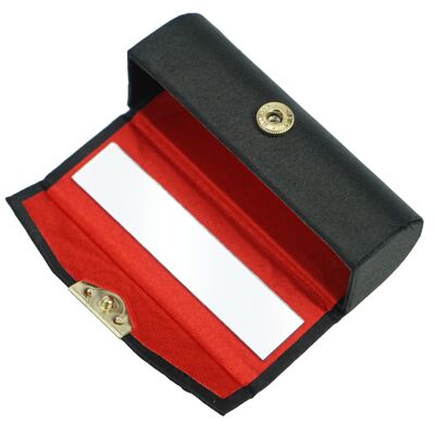 Lipstick box, black with mirror, snap button closure, length 8.7 cm, height 3 cm