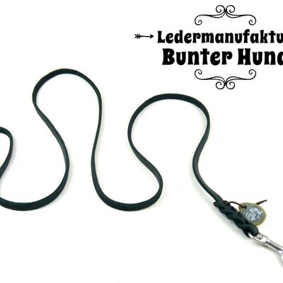 1,2 m ohne Handschlaufe, Leine Leder Fettleder geflochten, Hundeleine - Dunkelbraun - Messing - 6 mm für sehr kleine Hunde