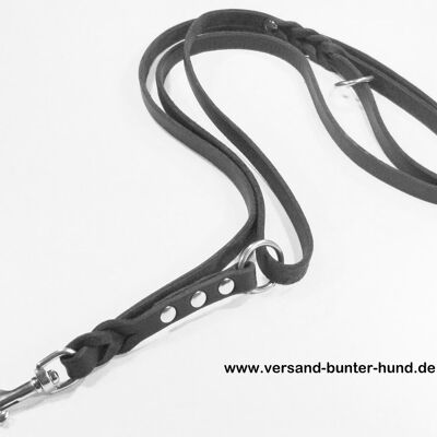 2 m verstellbar "RUDI" Leine Leder Fettleder geflochten, Hundeleine - Dunkelbraun - Messing - 10 mm für Hunde ab 12 kg