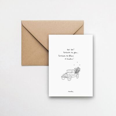 Livraison d'amour - carte 10x15 papier fait main et enveloppe recyclée