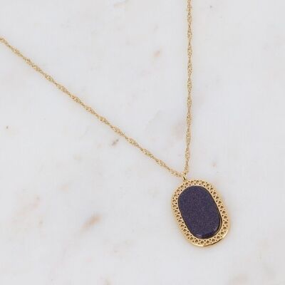 Golden Ambroise necklace with oval blue sand stone