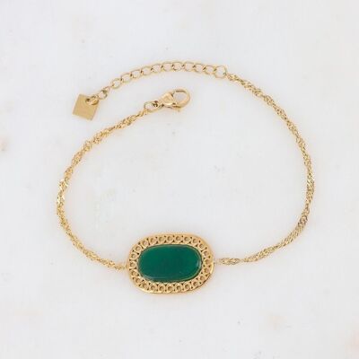 Golden Ambroise bracelet with Green Agate oval stone