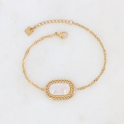 Goldenes Ambroise-Armband mit ovalem Stein aus weißem Perlmutt