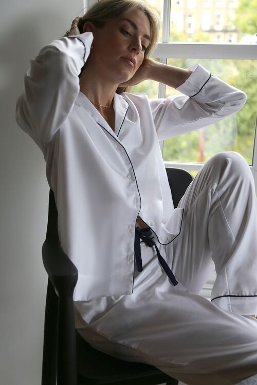 Cotton Pyjama Set — Herringbone in White
