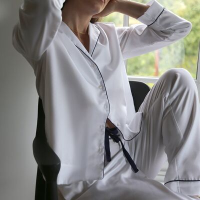 Conjunto de pijama de algodón — Herringbone in White
