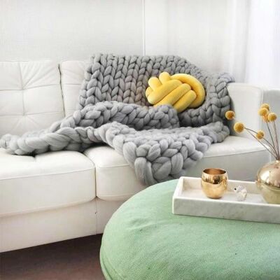 Woolen blanket Cosima Chunky Knit small 80x130cm, light gray