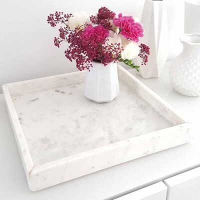 Marble tray, square white