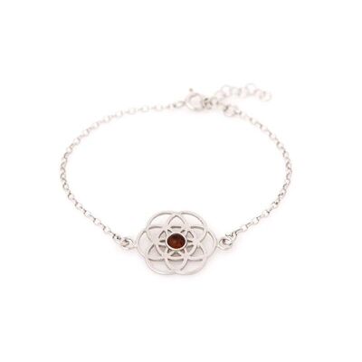 Bracciale fiore della vita con ambra cognac, in argento 925/1000 rodiato, lunghezza 16+ 3 cm - KM007AR