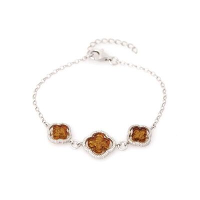 Bracciale con ambra naturale cognac, in argento 925/1000 rodiato, lunghezza 17+3 cm - AD-BR06