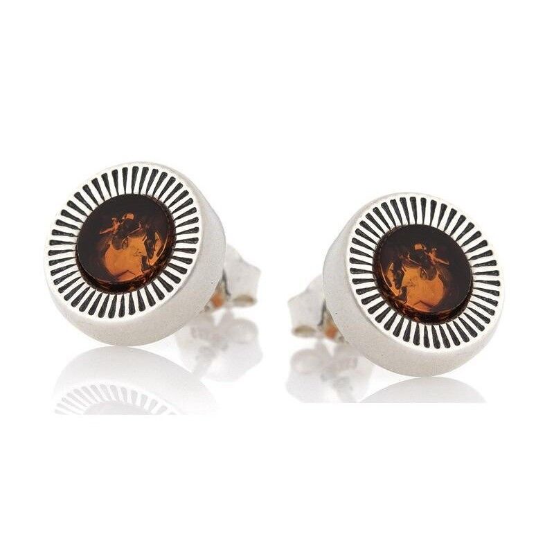 Orecchini con ambra cognac naturale, in argento rodiato invecchiato 925/1000 - AJK5-1330