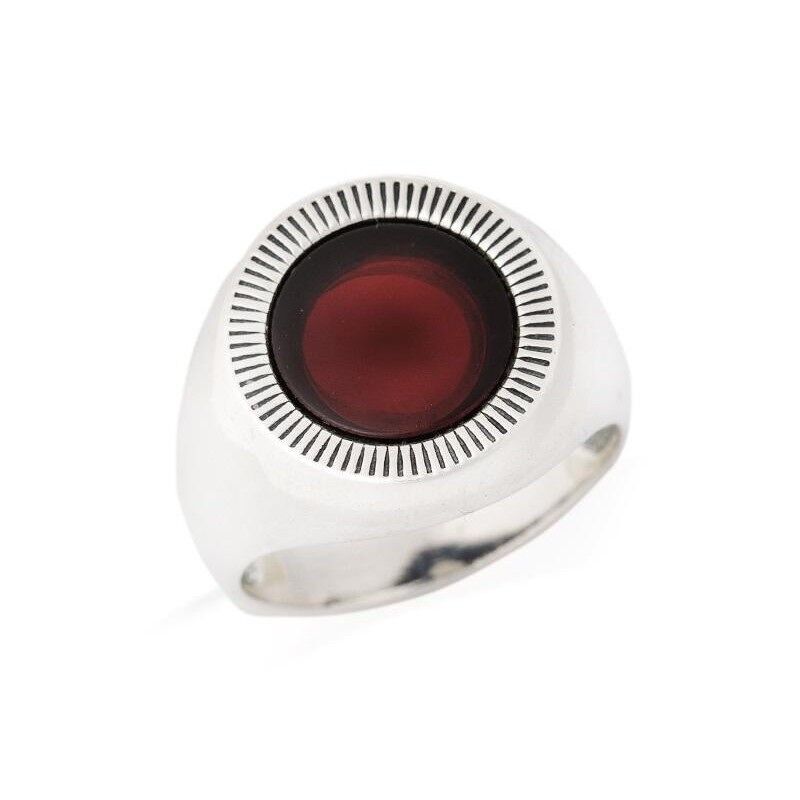 Anello con ambra cognac naturale del Mar Baltico, in argento rodiato invecchiato 925/1000 - AJP7-565