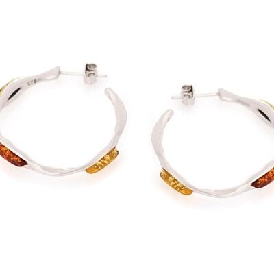 Orecchini con ambra multicolore del Mar Baltico, argento rodiato 925/1000 - AJK5-1328MR