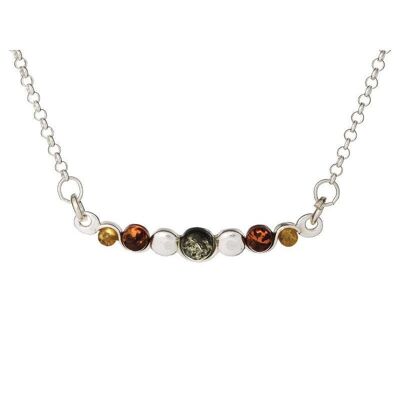 Collana con ambra multicolore, in argento 925/1000 rodiato, lunghezza 42+4 cm - AJWK1-267MR