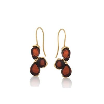 Pendientes con ámbar coñac natural, en plata dorada 925/1000 - KL14ED