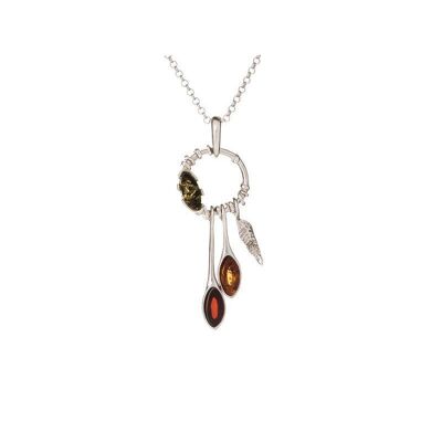 Collar con ámbar multicolor, en plata rodiada 925/1000, largo 42 + 3 cm - KL15NMR