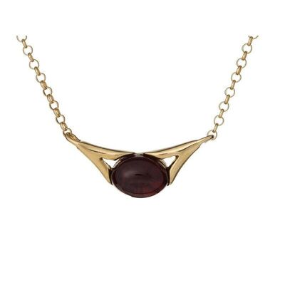 Necklace with cognac amber, in 925/1000 gilded silver, length 40 + 5 cm - KL1044-460ND