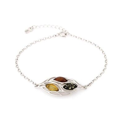Bracelet with multi-colored amber navette, in rhodium-plated silver 925/1000, length 17+3 cm - SA3697BOR
