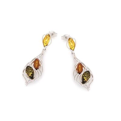Earrings with multi-colored amber from the Baltic Sea, rhodium-plated silver 925/1000 - SA3697EOR
