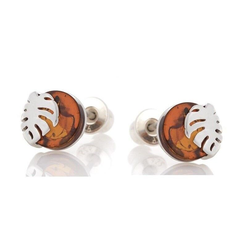 Orecchini con ambra naturale cognac, in argento rodiato 925/1000 - SA3789EOR