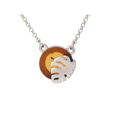 Collana con ambra cognac, in argento 925/1000 rodiato, lunghezza 42+3 cm - SA3789NOR