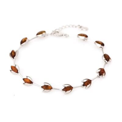 Bracciale con navetta ambra cognac, in argento rodiato 925/1000, lunghezza 17+3 cm - SA3853BOR