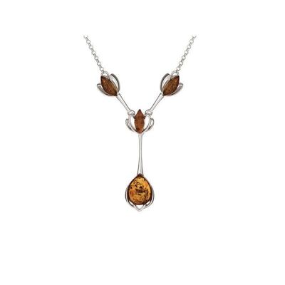 Collana con ambra cognac, in argento 925/1000 rodiato, lunghezza 45+5 cm - SA3853NOR