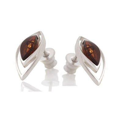 Boucles d'oreilles avec ambre cognac naturel, en argent rhodié 925/1000 - SA3854EOR