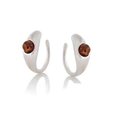 Pendientes con ámbar coñac natural, en plata rodiada 925/1000 - AJK5-1356R